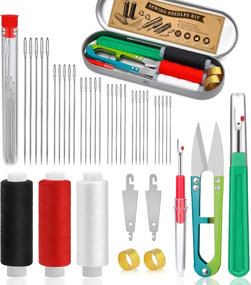 42 PCS Big Eye Steel Sewing Needles Kit Steel Needles for Hand Sewing