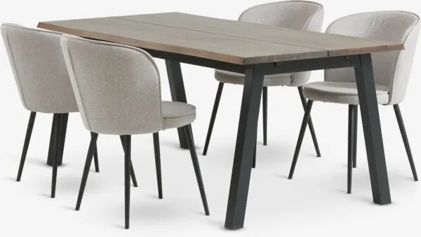 SKOVLUNDE + RISSKOV SKOVLUNDE L200 tafel donker eiken + 4 RISSKOV lichtgrijs