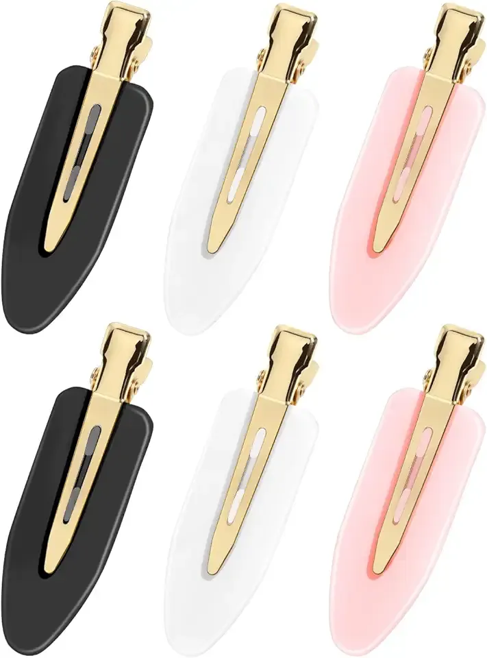 Amizo 6 Pcs Creaseless Flat Hair Clips for Makeup and Daily Beauty Routine | No Crease Design, No Bend Styling, Gold Metal Handles, Hold Bangs for Women and Girls, During Skin Care and Getting Ready