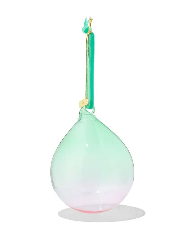 kerstbal 8cm glas gradient groen-roze