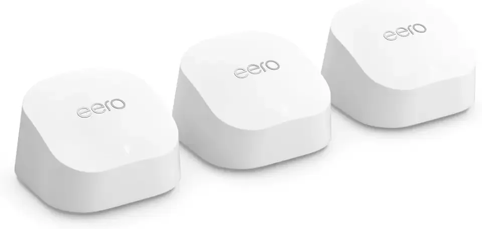 Amazon eero 6+ mesh wifi system - Supports internet plans up to a Gigabit, Coverage up to 4,500 sq. ft., Connect 75+ devices, 3-pack