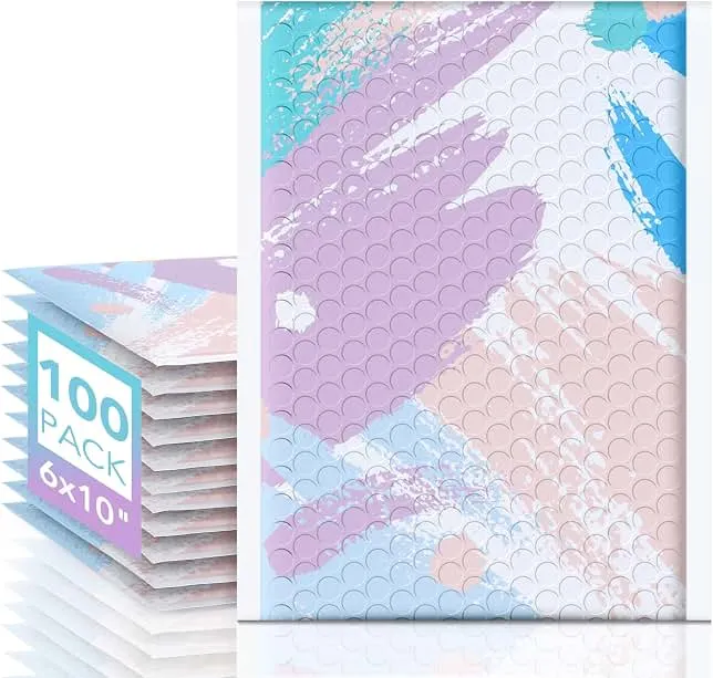 Fuxury Bubble Mailers 6x10" Watercolor Padded Envelopes 100 Pack Self Seal | #0 Bubble Envelopes Usable Size 6x9 Cute Padded Maile…