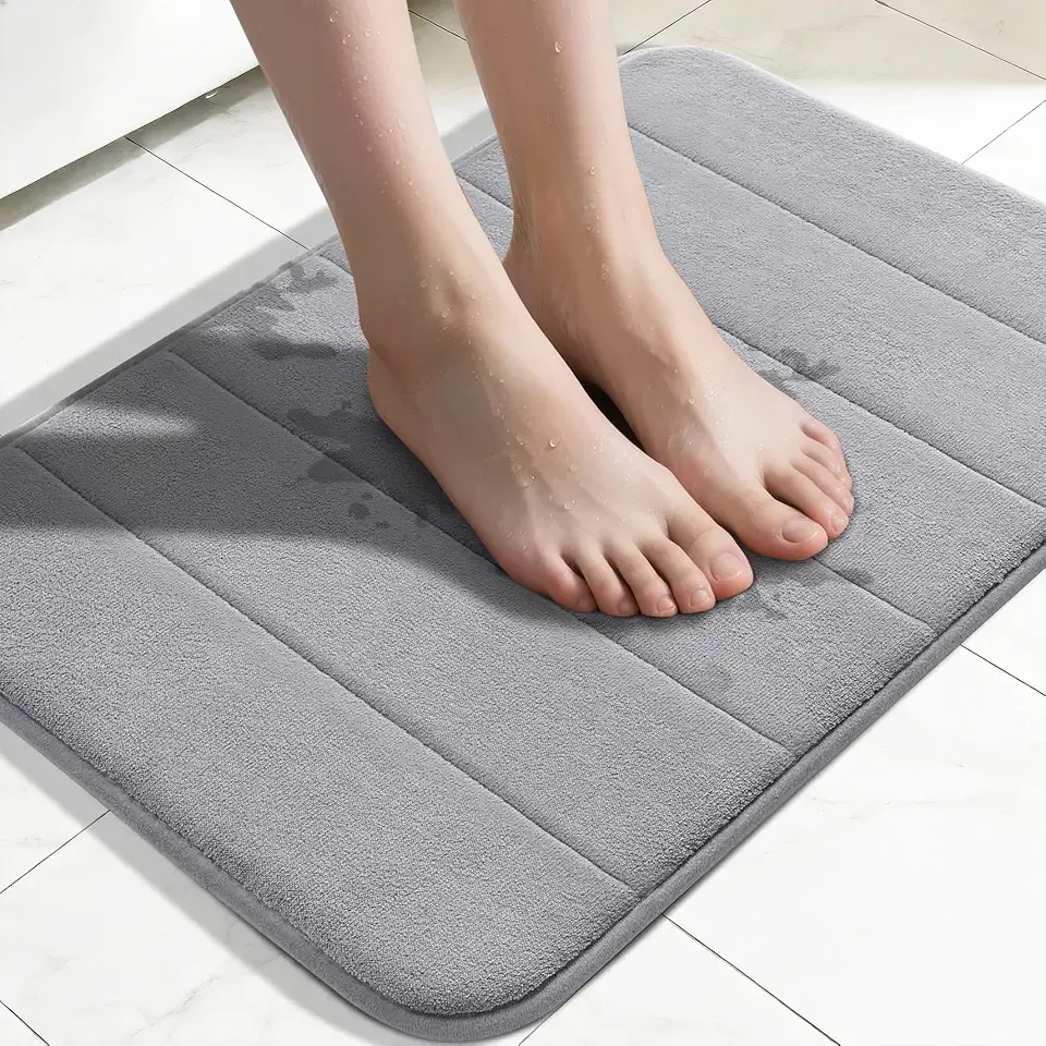 Yimobra Memory Foam Bath Mat, Super Soft Absorbent Bathroom Rug Non Slip, Quick Dry, Machine Washable Floor Carpet for Tub Shower, Home Decor Accessories, 24x17, Grey