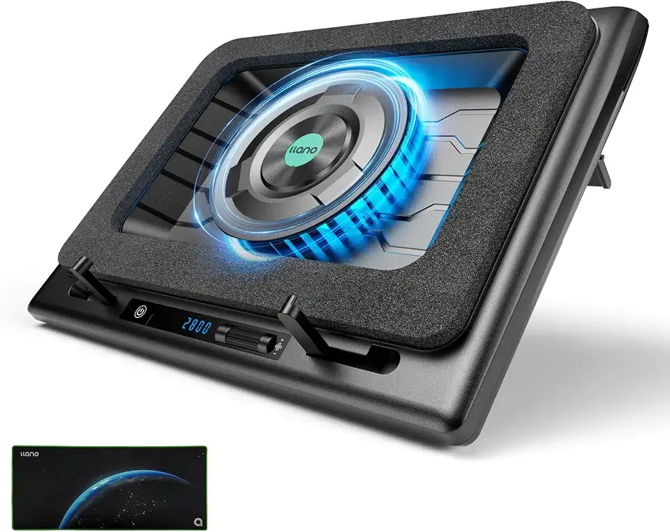 llano Gaming Laptop Cooler, Laptop Cooling Pad Stand with 5.5inch Fan, Fast Cooling Computer Laptop 15.6-21in, Adjustable Speed, Touch Control, 3-Port USB A, A Mouse Pad Included, V13 (V12 NO RGB)