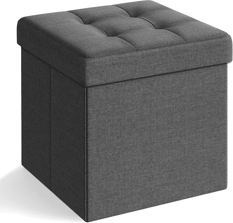Storage Ottoman, Foldable Small Ottoman Foot Rest, 15 Inches Foot Stool, Cube Ottoman with Storage, Load up to 660 lb, for Living Room, Bedroom, Dorm, Dark Gray ULSF27Z