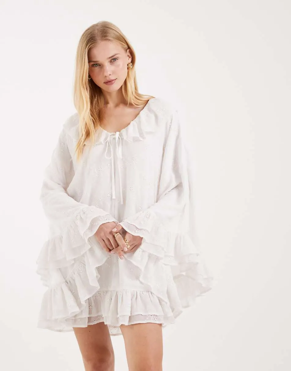 Miss Selfridge festival embroidered chiffon cape dress
