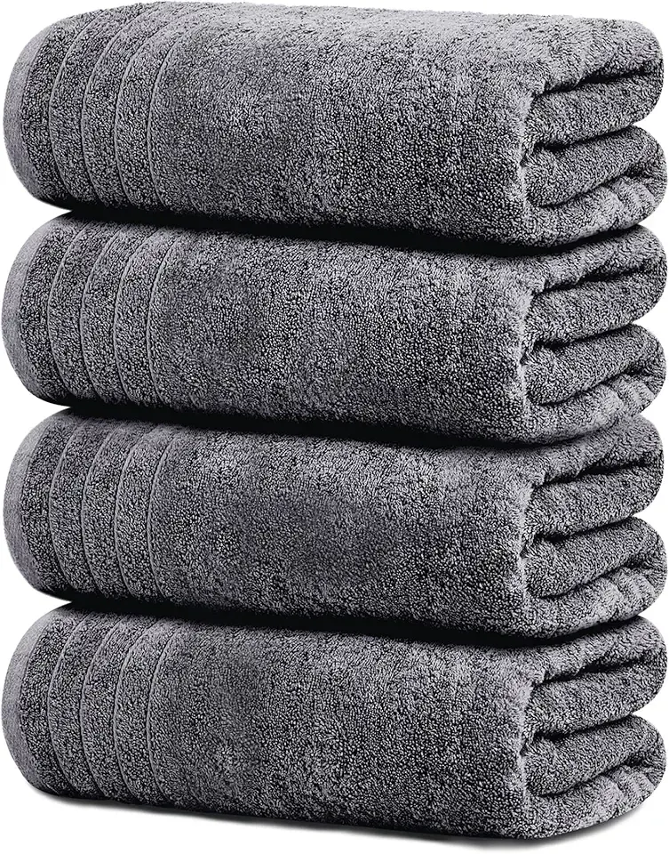 Tens Towels Pack of 4 Extra Large Bath Towels 30 x 60 Inches, 100% Cotton, Larger & Lighter Weight, Quicker to Dry, Super Soft and Absorbent, Perfect for Bathroom, Dark Grey