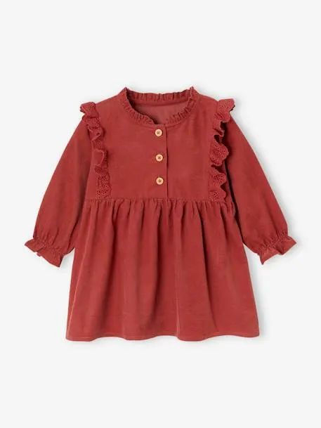 Robe bébé velours volants en broderie anglaise - terracotta