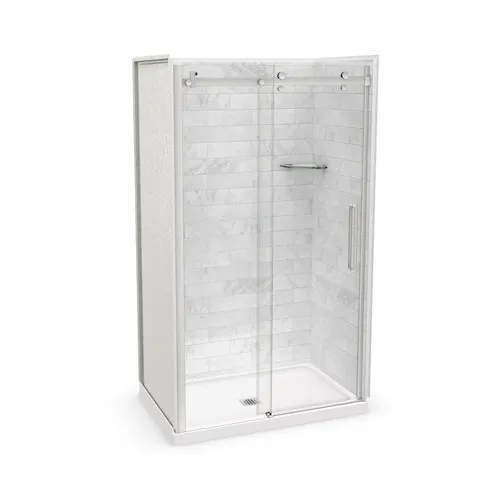 Utile 48L x 32W x 84H in. 3-in-1 Shower Kit - Shower Stall Enclosure with Centre Drain Base, Wall, and Glass Shower Door in Chrome