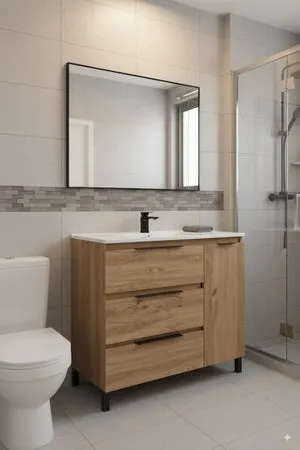 Conjunto Alessandria de mueble y encimera en medida 80 cm, acabado roble guadarrama con tirador directivo