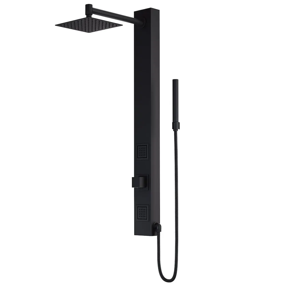 VIGO Orchid 39-Inch 2-Jet Shower Wall Panel System with Square Fixed Rain Shower Head, Handheld Shower Wand in Matte Black