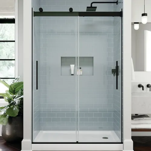 Classic 500 48 in. W x 71 in. H Frameless Barndoor Sliding Shower Door Black, 5/16 in. Clear Glass