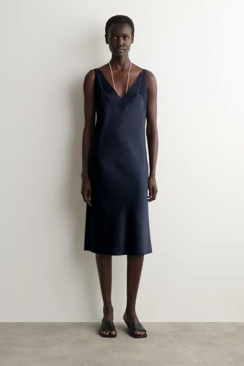 Open-stitch Satin Slip Dress