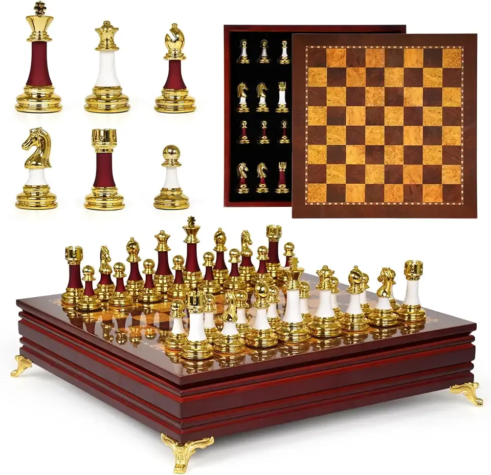 15-Inch Large Chess Set for Adults and Kids – Weighted Zinc Alloy & Acrylic Chess Pieces with Wooden Chess Board, Premium Classic Board Game for Home, Office, Family Game Night & Gifts