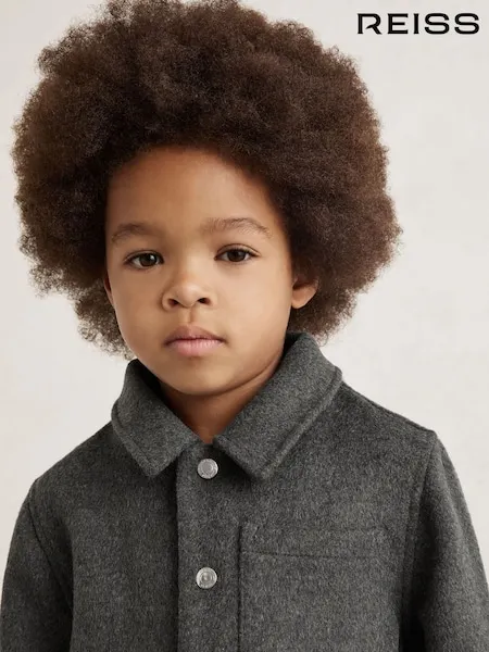 Reiss Charcoal Benjamin 9-13 yrs Wool-Blend Detachable-Hood Overshirt