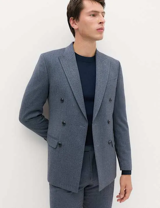 Doppelreihige Slim Fit Anzugjacke aus Twill