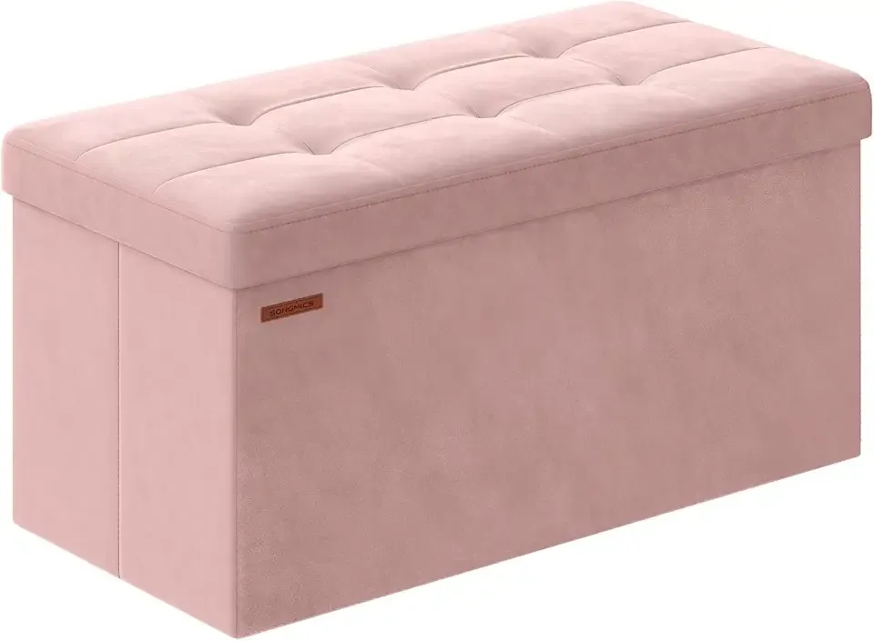 Mazie Collection - Storage Ottoman Bench, Foldable Foot Rest, 15 x 30 x 15 Inches, End of Bed Bench, Storage Chest, Load 660 lb, Living Room, Bedroom, Entryway, Jelly Pink ULSF247R01