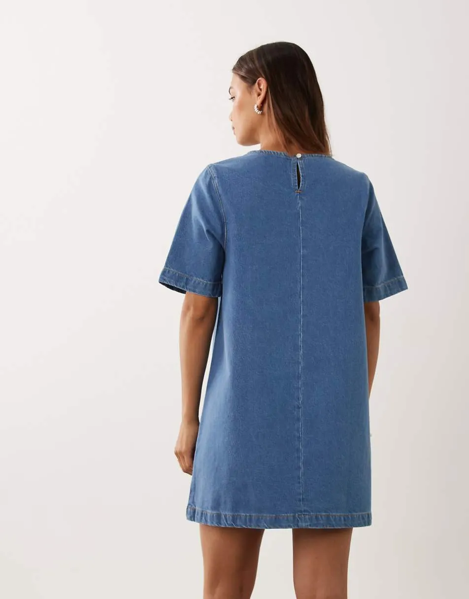 ASOS DESIGN denim t-shirt mini dress in mid blue