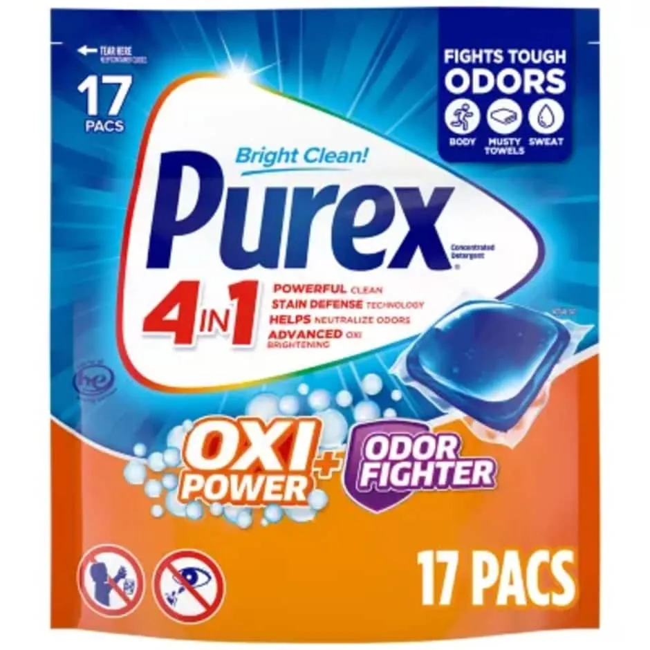 Purex 4-in-1 Plus OXI Laundry Detergent Pacs, Fresh Morning Burst, 17 Loads