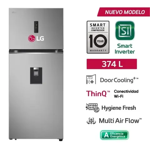 Refrigeradora 374 Lt Top Freezer Door Cooling Plateada LG VT38SPYC
