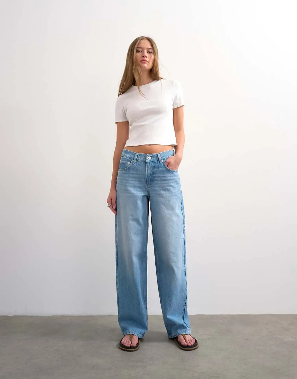 Topshop Cinch low rise baggy jean in bleach