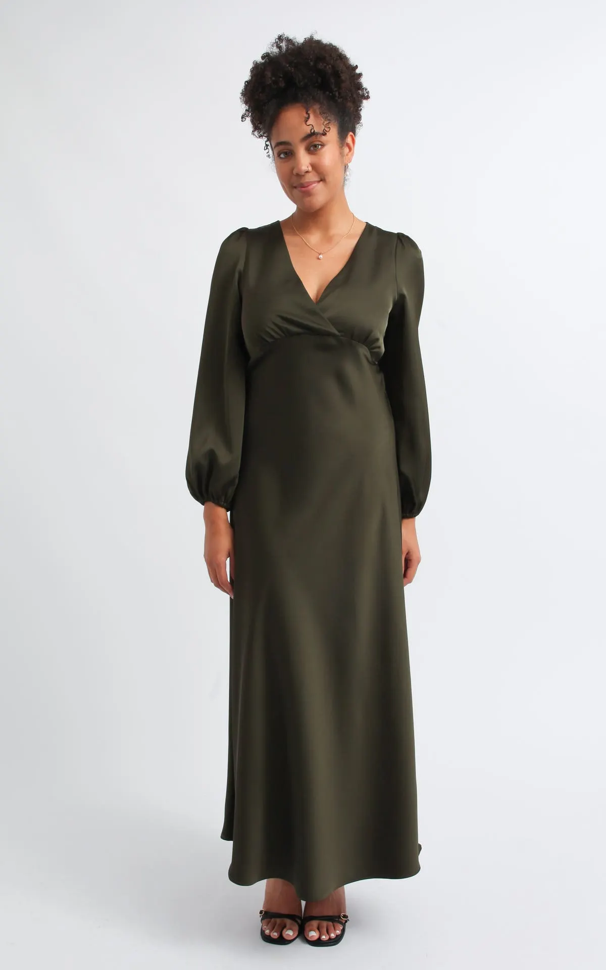 Satin Bias Long Sleeve Gown