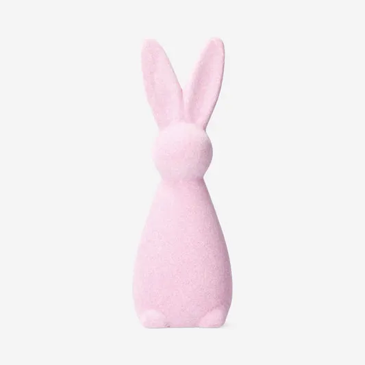 Decorative pink flock rabbit - 21 cm