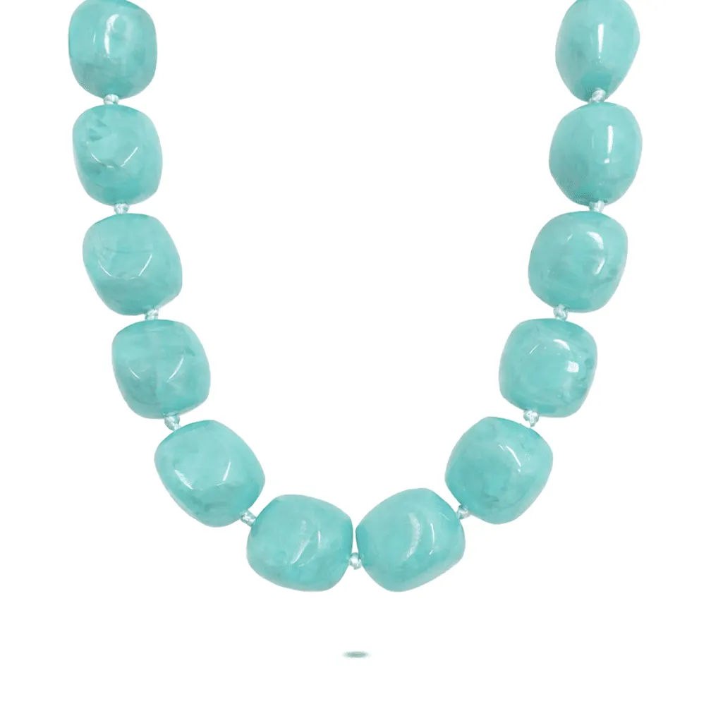 Halsketting in edelstaal, turquoise kralen