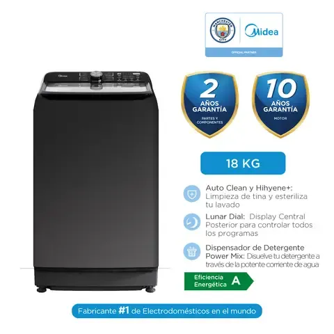 Lavadora Automatica Carga Superior 18 Kg MA512W180/T-PE Titanium Midea
