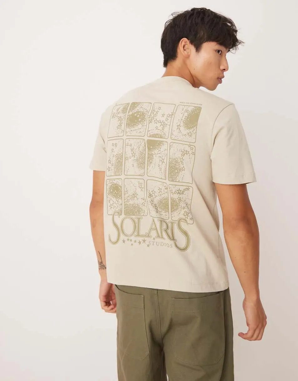 ASOS DESIGN boxy t-shirt with celestial graphic in beige
