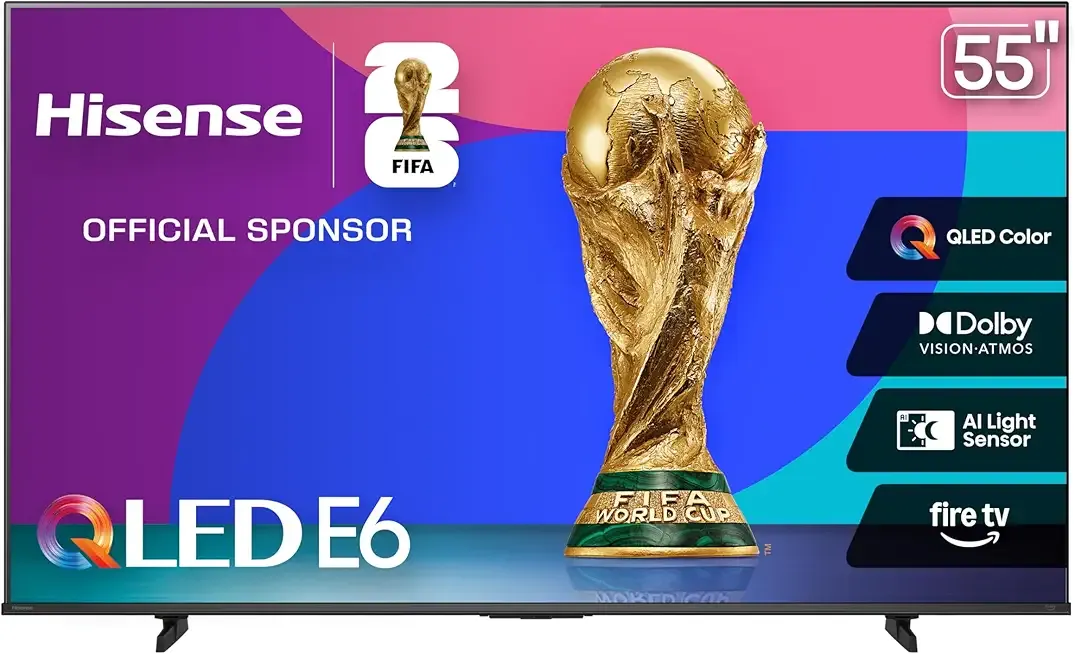 Hisense 55" E6 Cinema Series QLED 4K UHD Smart Fire TV (55E6QF, 2025 Model) - QLED, AI Light Sensor, Dolby Vision · Atmos, Voice Remote with Alexa, Motion Rate 120, HDR 10+ Adaptive, Game Mode Plus