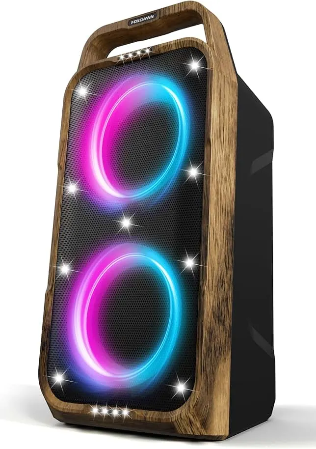 Foxdawn Portable Bluetooth Speaker: 240W Peak Powerful Loud Sound Deep Bass Wireless Boombox Large Subwoofer 15 Hours Battery Life Fast Charging with Led Light Show for Party Outdoor Camping Backyard