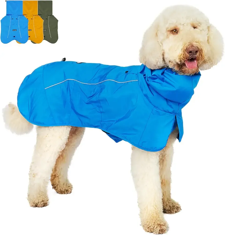 Tuff Pupper Waterproof Dog Raincoat | Full-Body Windproof Rain Jacket for Dogs | Reflective Strips | Breathable Mesh Lining | Adjustable Fit | Leash Port | Small Medium Large XL XXL Dogs (Blue, XXL)