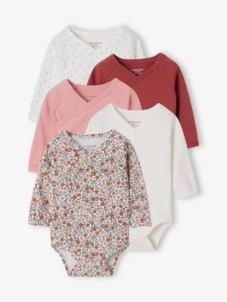 Lot de 5 bodies bébé fille manches longues - rose