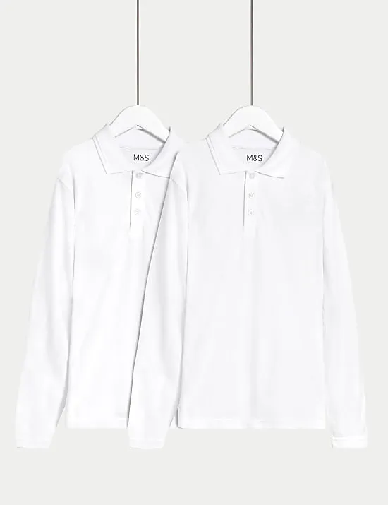 2er-Pack fleckenabweisende Unisex-Polohemden aus reiner Baumwolle für die Schule (2–18 J.)