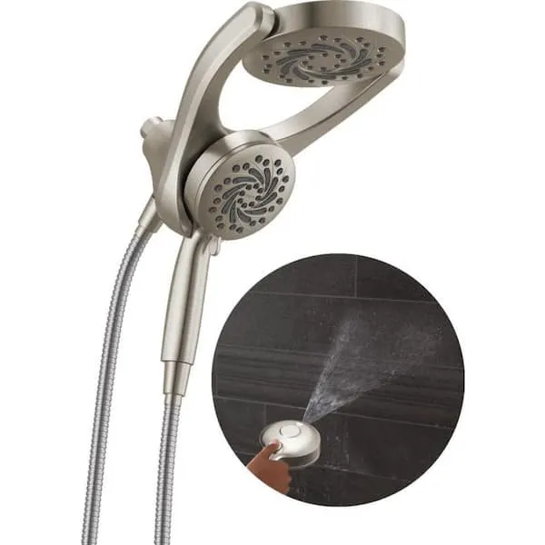 Delta HydroRain w/​ Cleaning Spray 5-​Spray Dual Wall Mount Fixed and Handheld Shower Head 1.​75 GPM in Spotshield Brushed Nickel