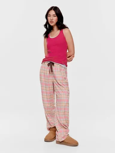Pink Caramel Check Viscose Flannelette Classic Pj Pant