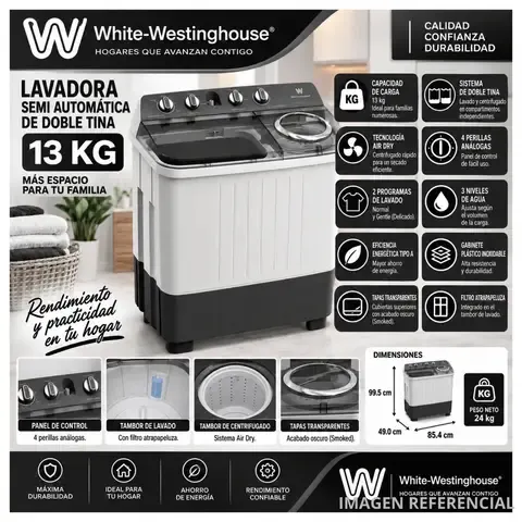 Lavadora Semiautomática 2 Tinas Westinghouse 13Kg WWTM13M2XSWW