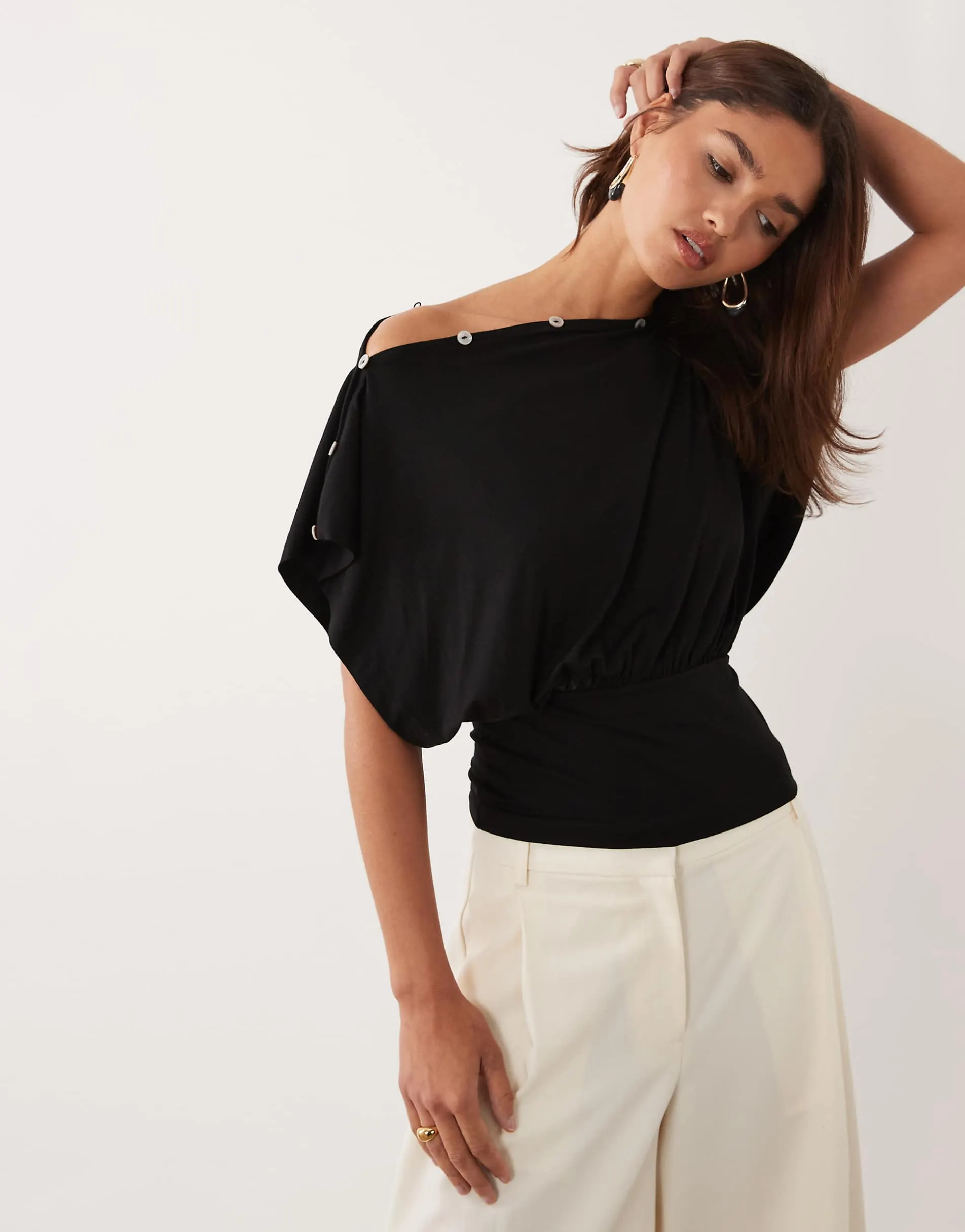 ASOS DESIGN multiway button top in black