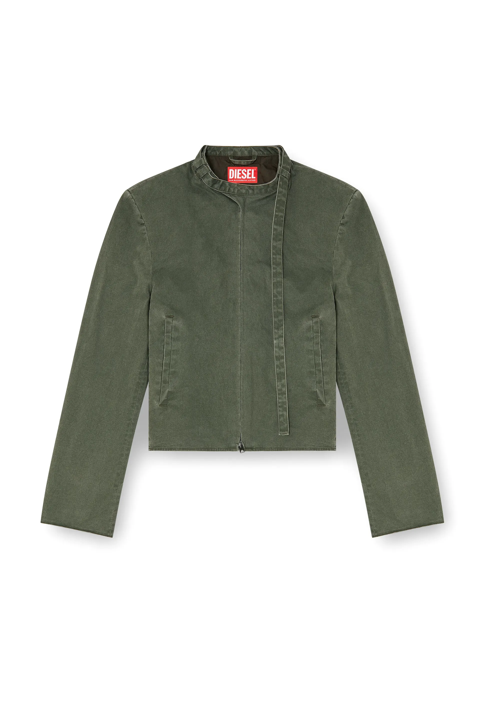Coated cotton-twill jacket with biker details