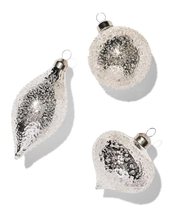 kerstballen glas zilver - 3 stuks
