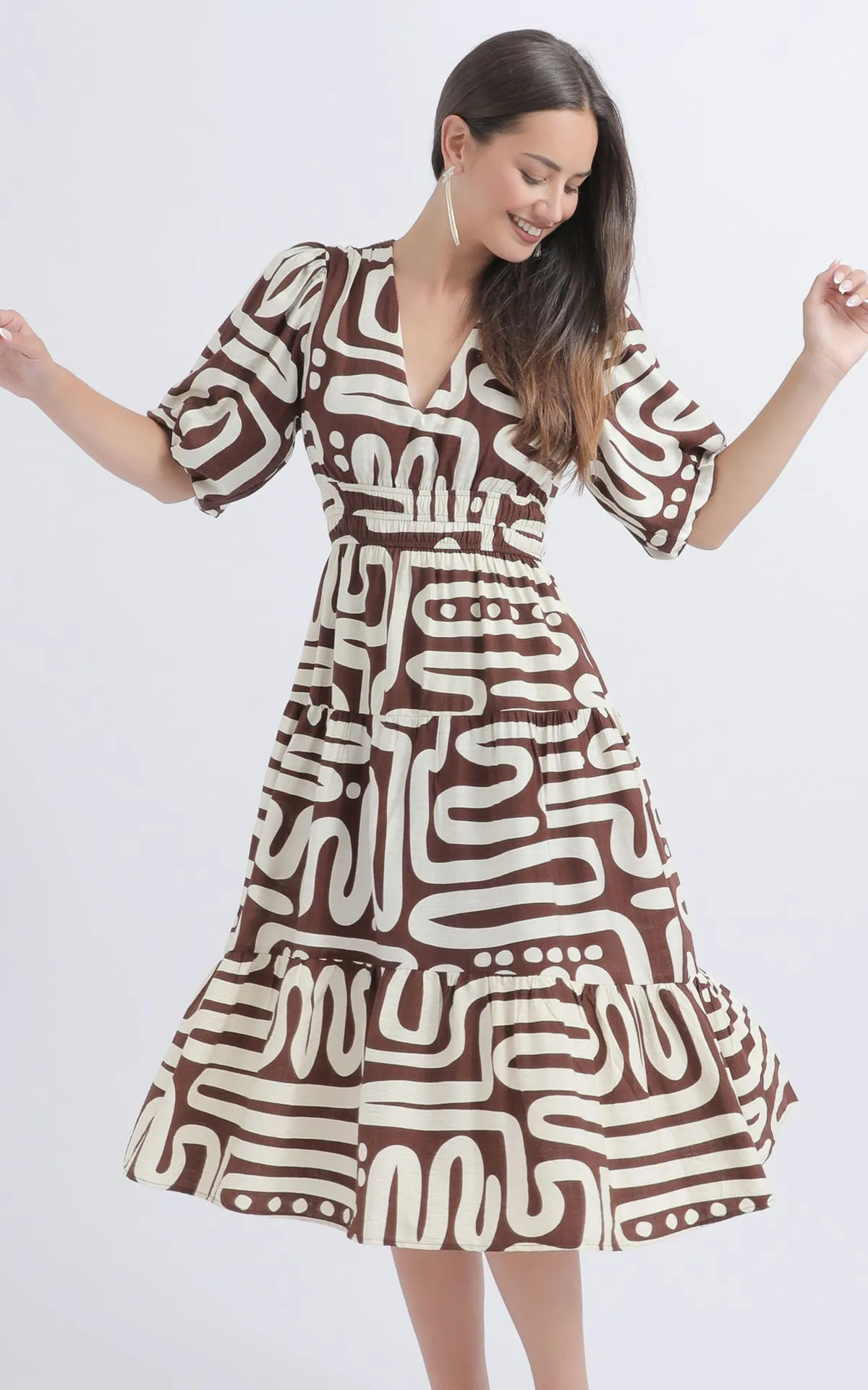 Printed Voile Puff Sleeve Dress