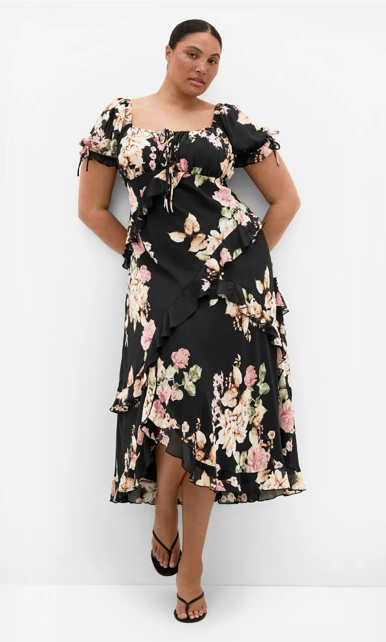 Shayla Floral Print Maxi Dress - black