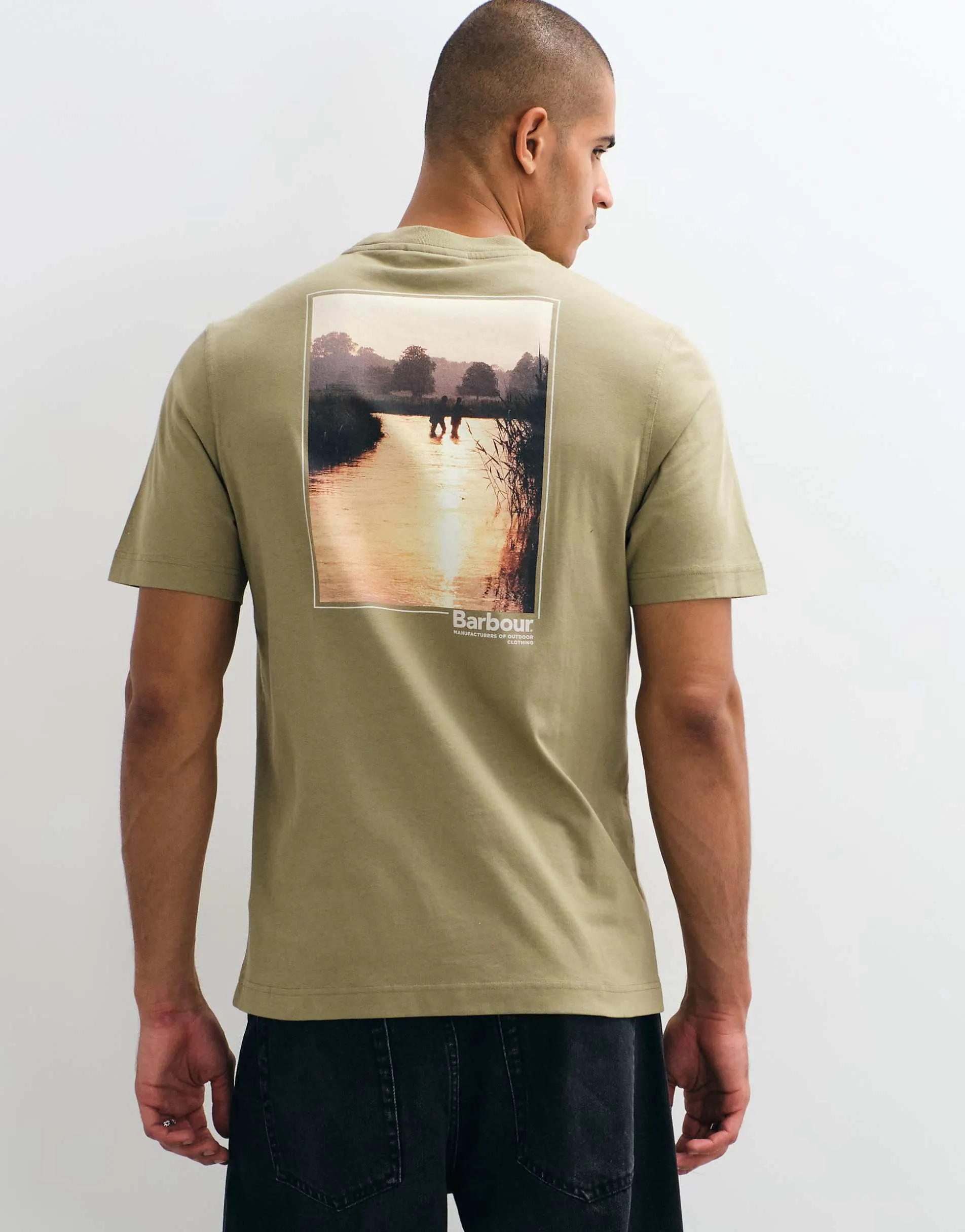 Barbour Birchcliffe short sleeve relaxed graphic t-shirt with back print in khaki