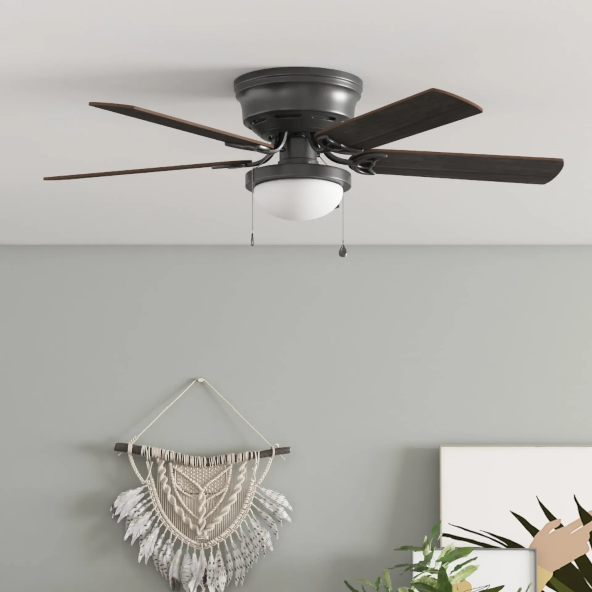 Armitage 52-in Bronze with Toffee/cocoa Blades Flush Mount Ceiling Fan With Light and Pull Chain Included 5 -Blade