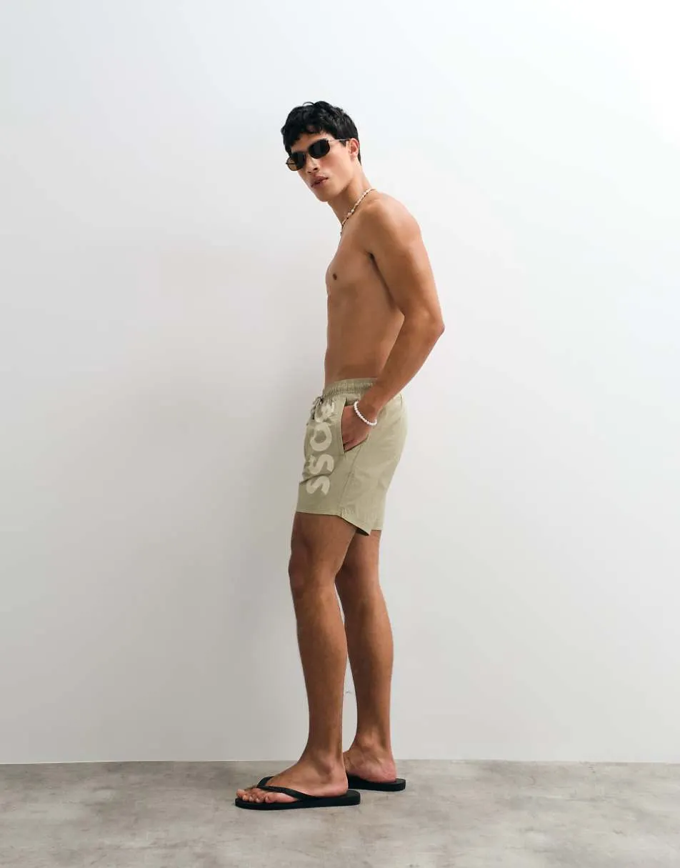 BOSS Bodywear Octopus swim shorts with logo print in beige