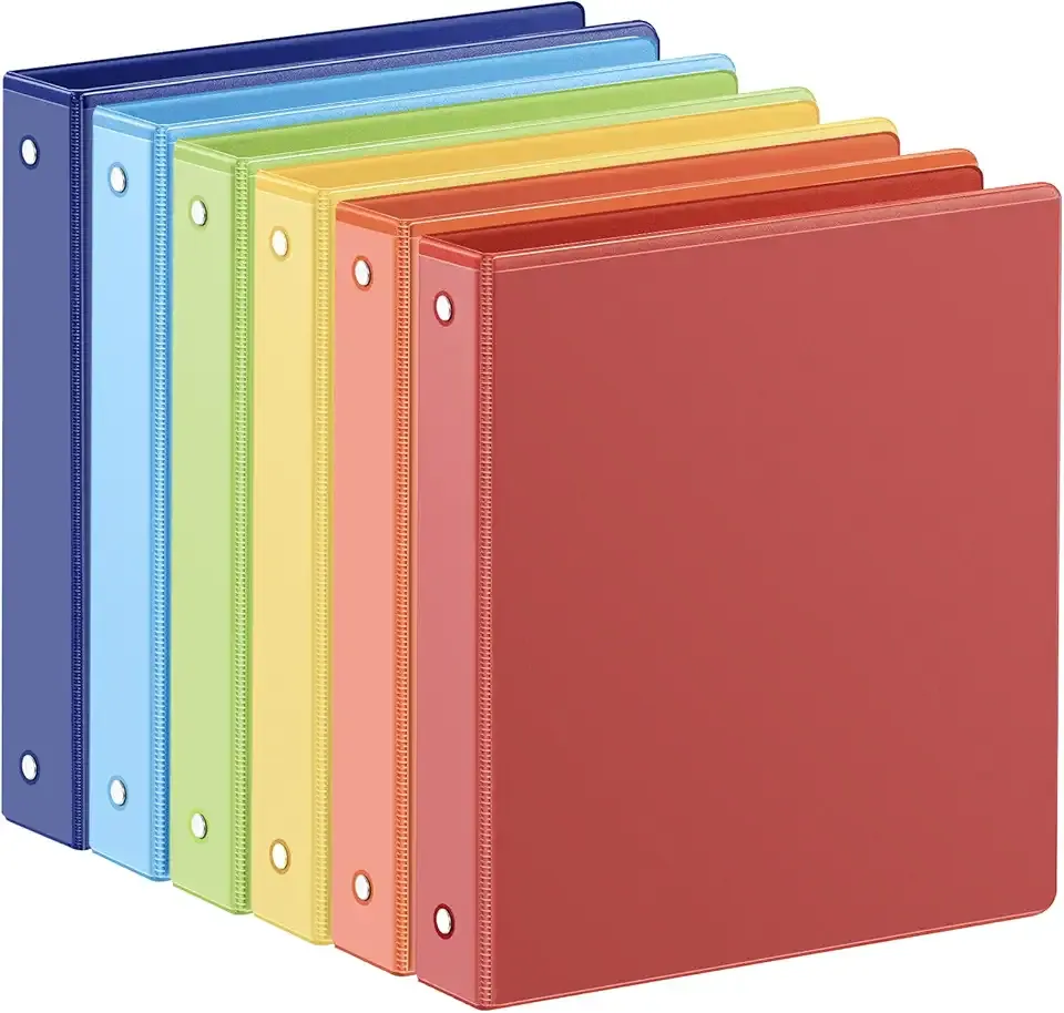 SUIN 1-inch 3 Ring Binder with 2 Interior Pockets, 1''Durable Binders Holds US Letter Size 8.5'' x 11'' Paper - Versatile Binders for Office, Home, and School Use, 6 Pack, Assorted Rainbow Colors