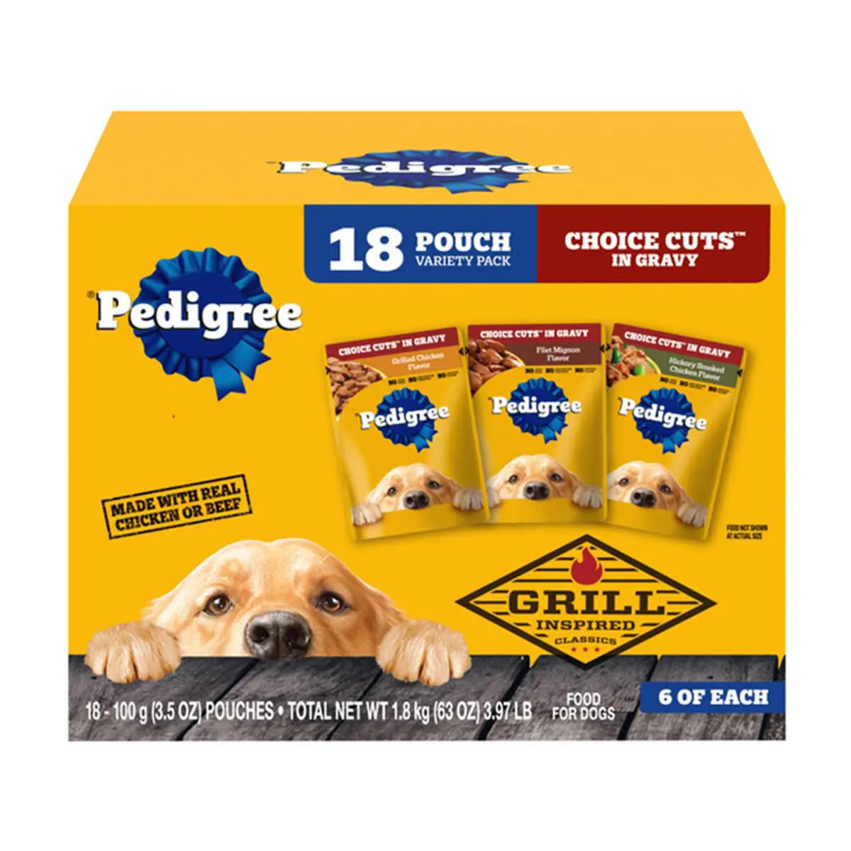 PEDIGREE CHOICE CUTS in Gravy Grill Inspired Classics Adult Wet Dog Food Variety Pack, (18) 3.5 oz Pouches