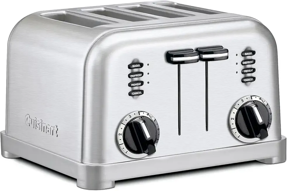 Cuisinart 4 Slice Toaster, Compact Stainless Steel Toaster with Extra-Wide Slots for Toasting Bread, French Toast, Bagels and Pastries, Defrost & Reheat Functions, CPT-180P1, Brushed Stainless
