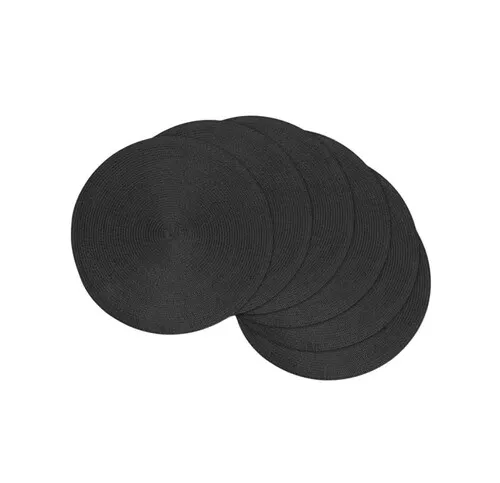 DII Black Round Woven Placemat - 6 Pack